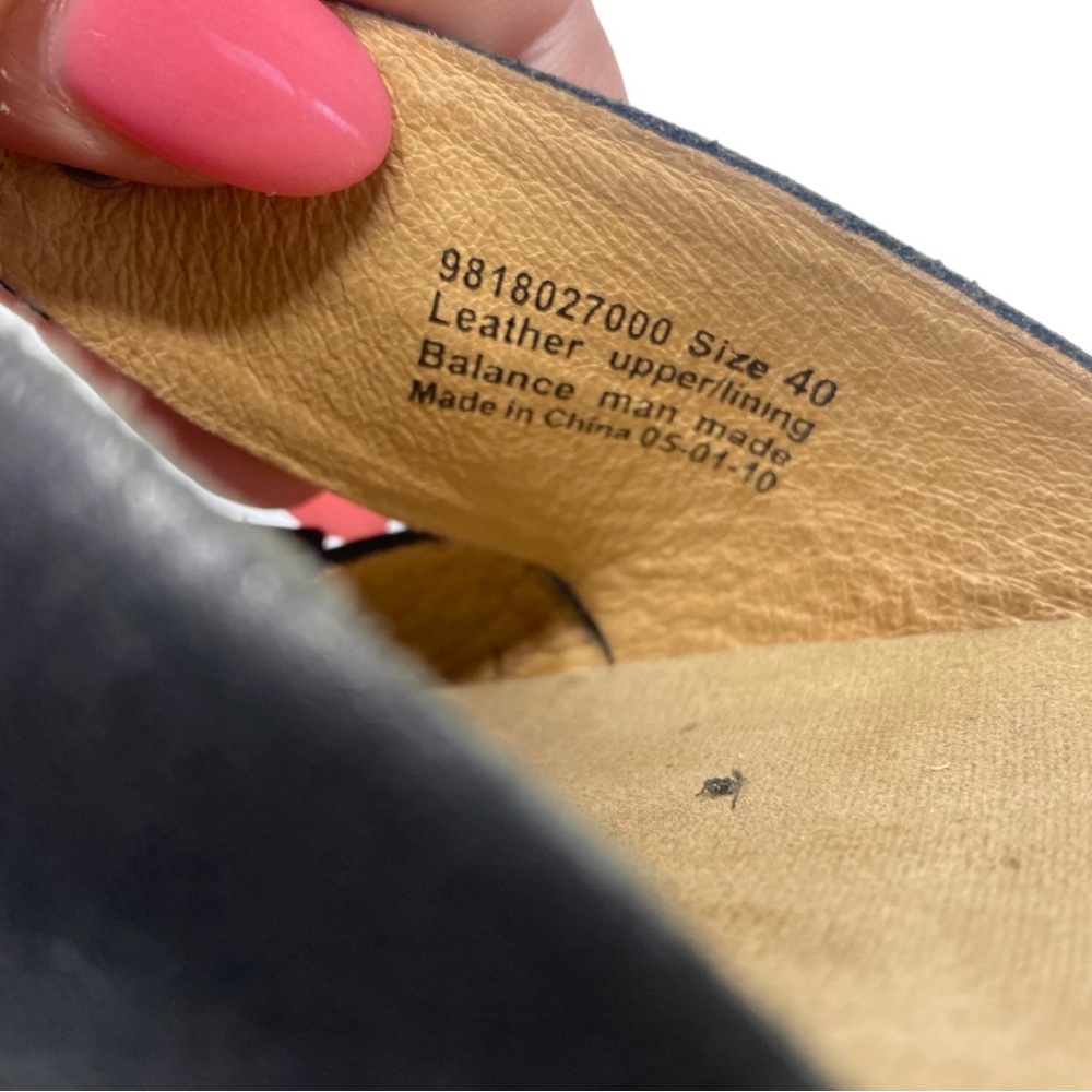 Dansko Black Leather Floral Strap Clog Mules with Wood-Tone Heel - Picture 6 of 9